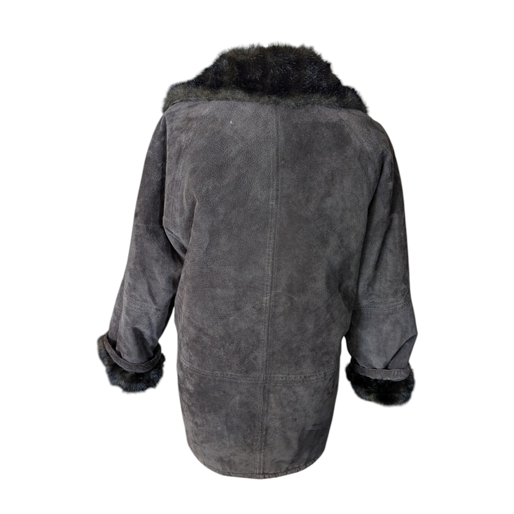 Reversible Chocolate Brown Suede & Plush Faux Mink Coat Luxe Winter Old Money L - Picture 3 of 12